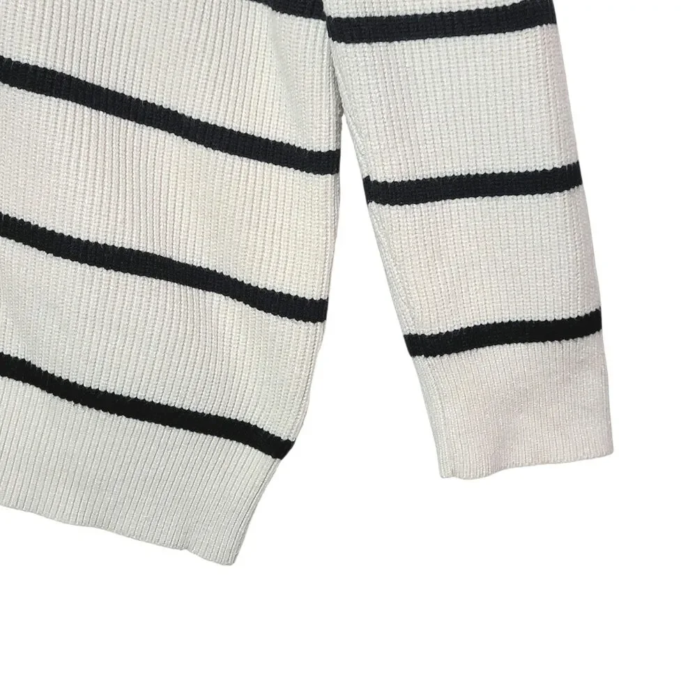 Lillusory Black & Cream Stripe Cardigan Sweater Button Down Relaxed Loose Fit S - Picture 4 of 14